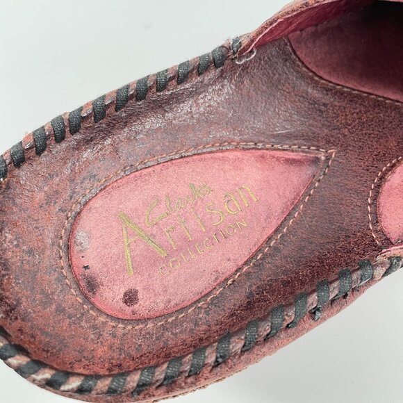 Clarks Artisan Collection Red Distressed Leather Wedge Clogs Shoes Womens 9M - Picture 6 of 9
